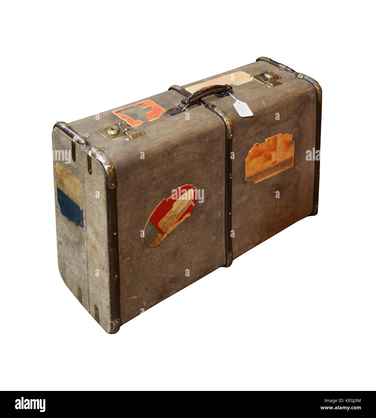 Retro travel bag suitcase isolated with clipping path included Stock