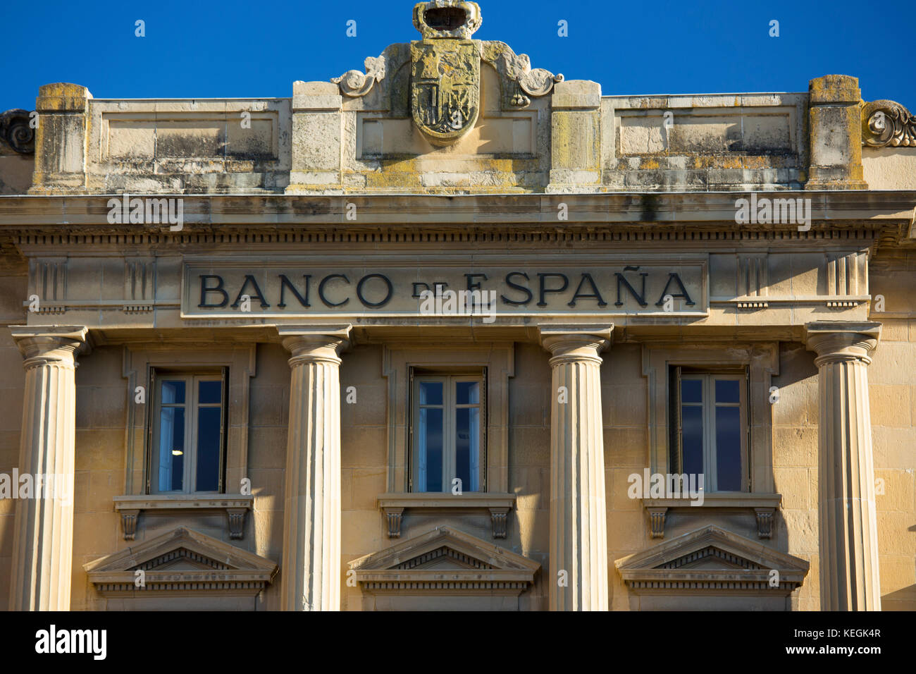 Bank of Spain, Banco de Espana, traditional architecture in the town of Haro in La Rioja province of Northern Spain Stock Photo