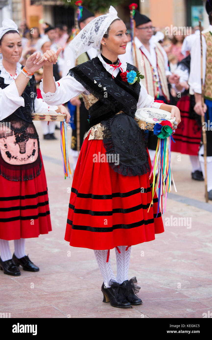 Spanish dancer at traditional fiesta at Villaviciosa in Asturias, Northern Spain Stock Photo