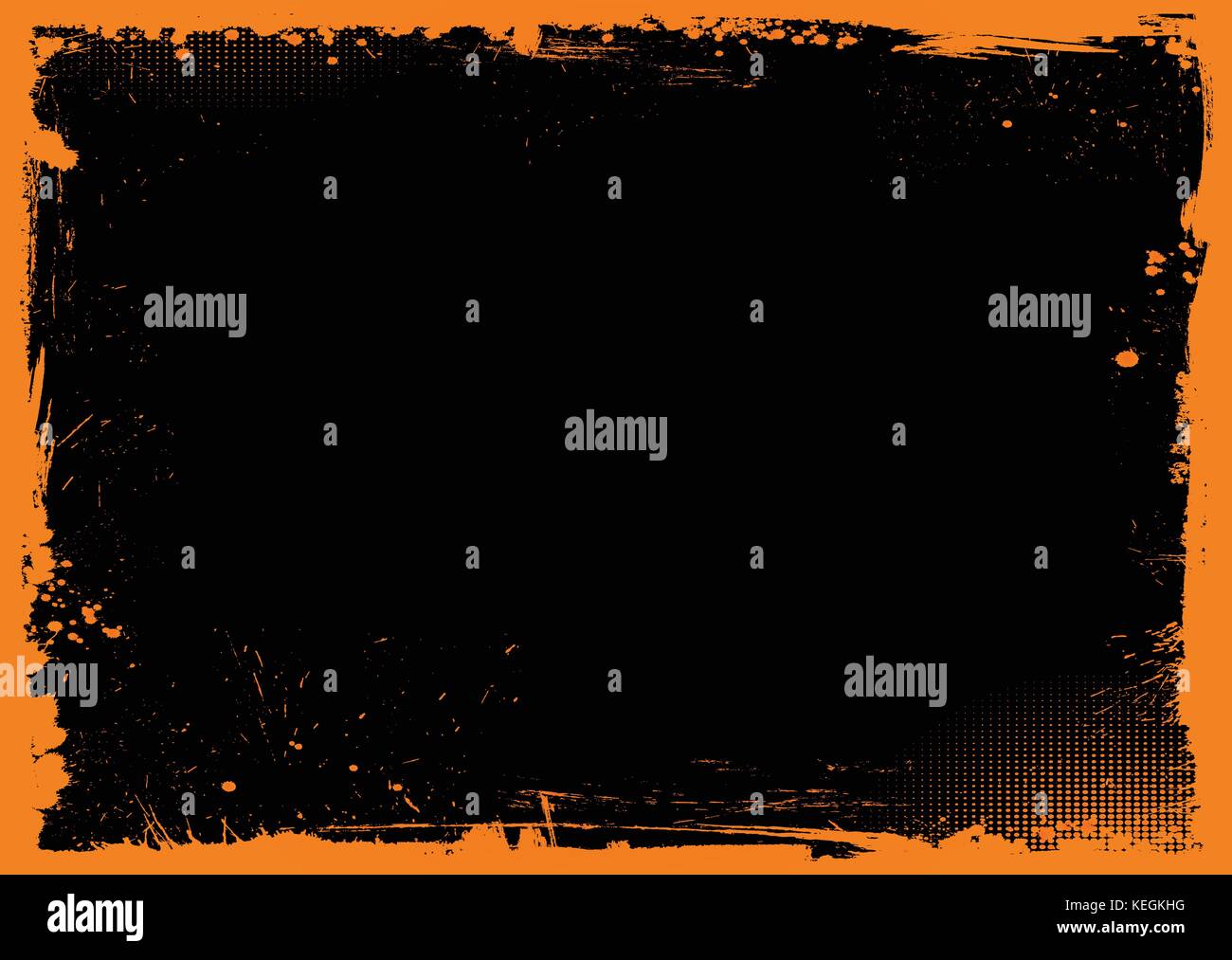 The horizontal orange and black Halloween background with grunge border ...