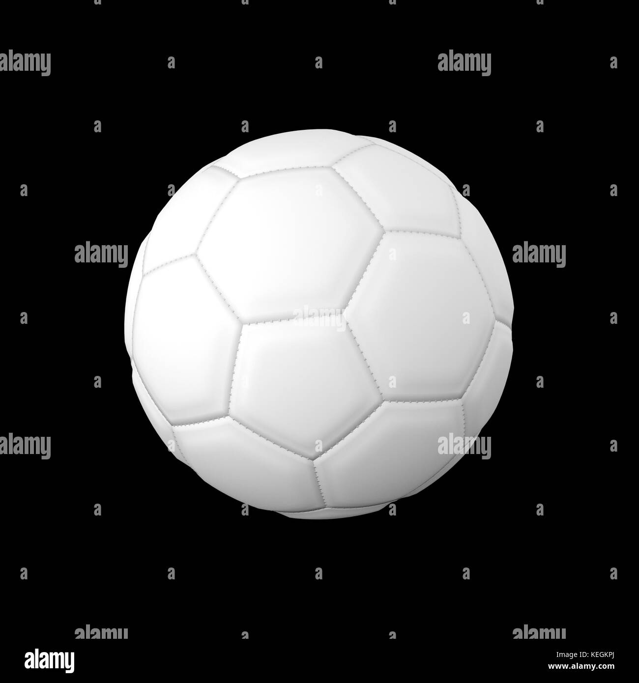 realistic white football or soccer ball on black background in 3D ...