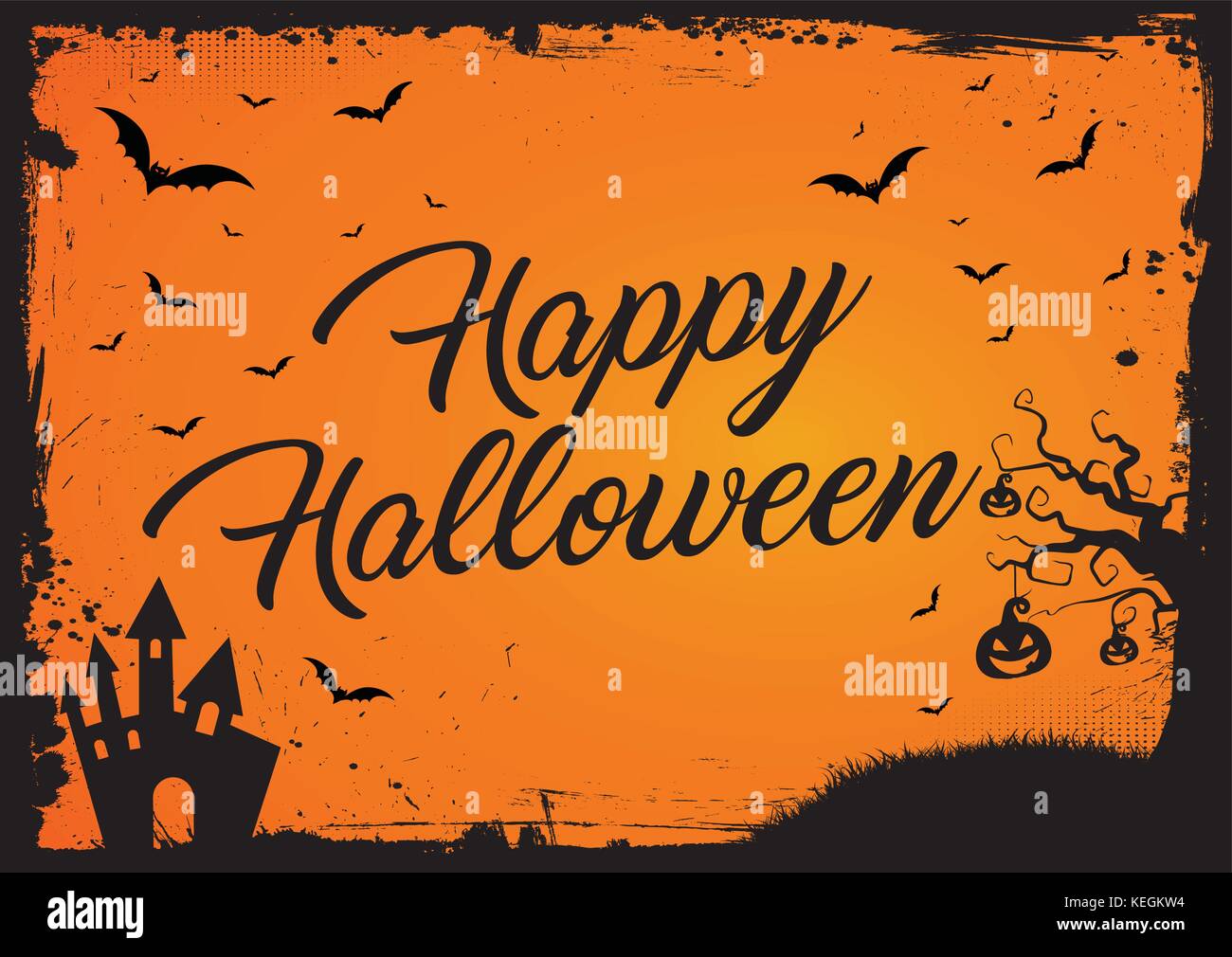 The horizontal Halloween background with grunge border Stock Vector ...