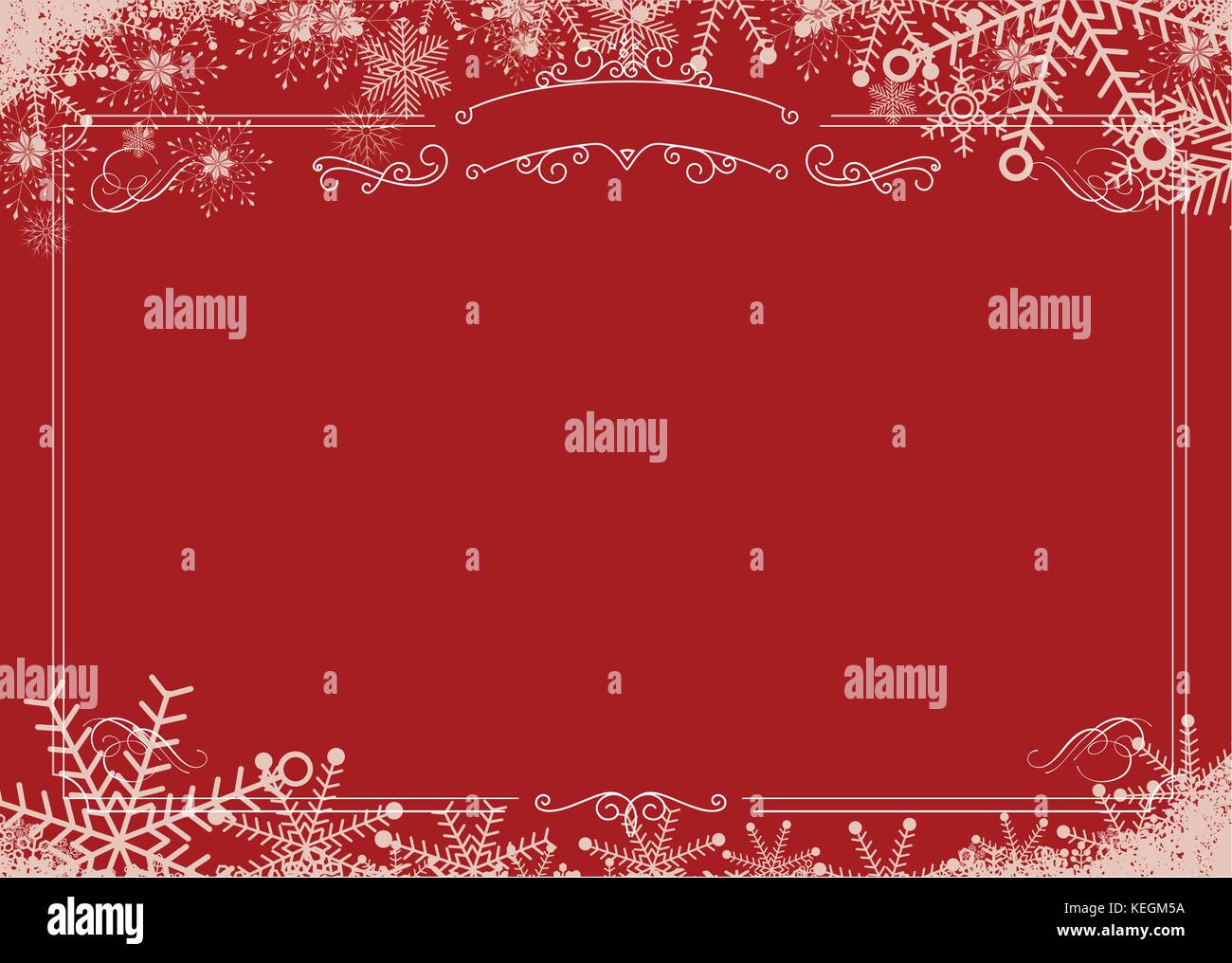 A3 size Cafe menu - Christmas winter snowflake, retro border and red textured background Stock Vector