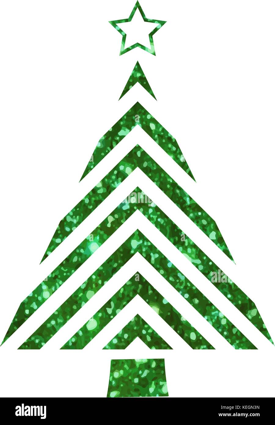 The isolated vector green glitter Christmas tree flat icon Stock Vector