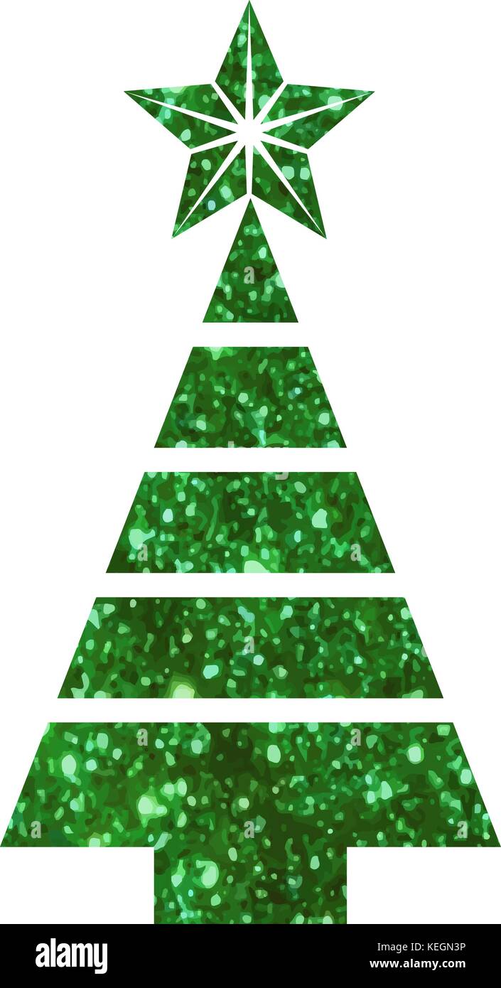 Isolated vector green glitter Christmas tree flat line icon Stock Vector