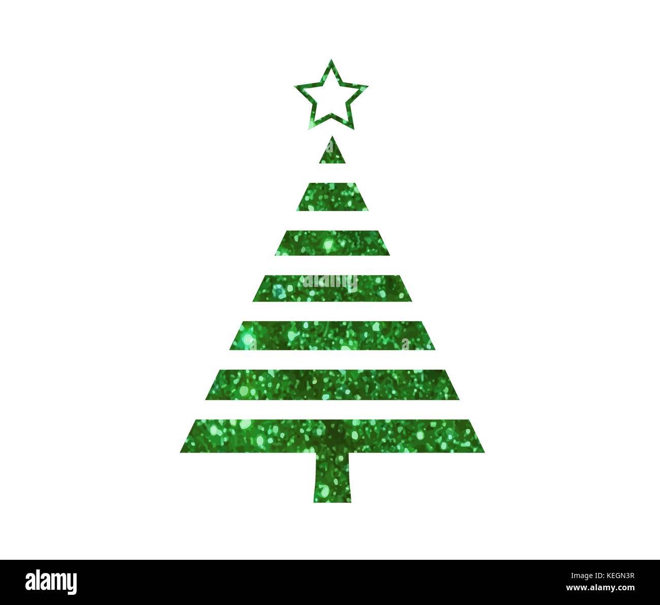 The isolated vector green glitter Christmas tree flat icon Stock Vector