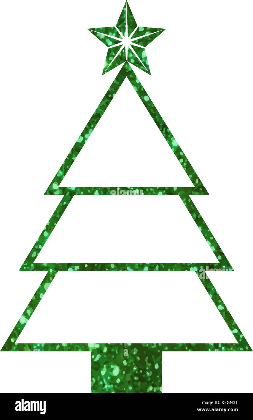 Isolated vector green glitter Christmas tree flat line icon Stock ...