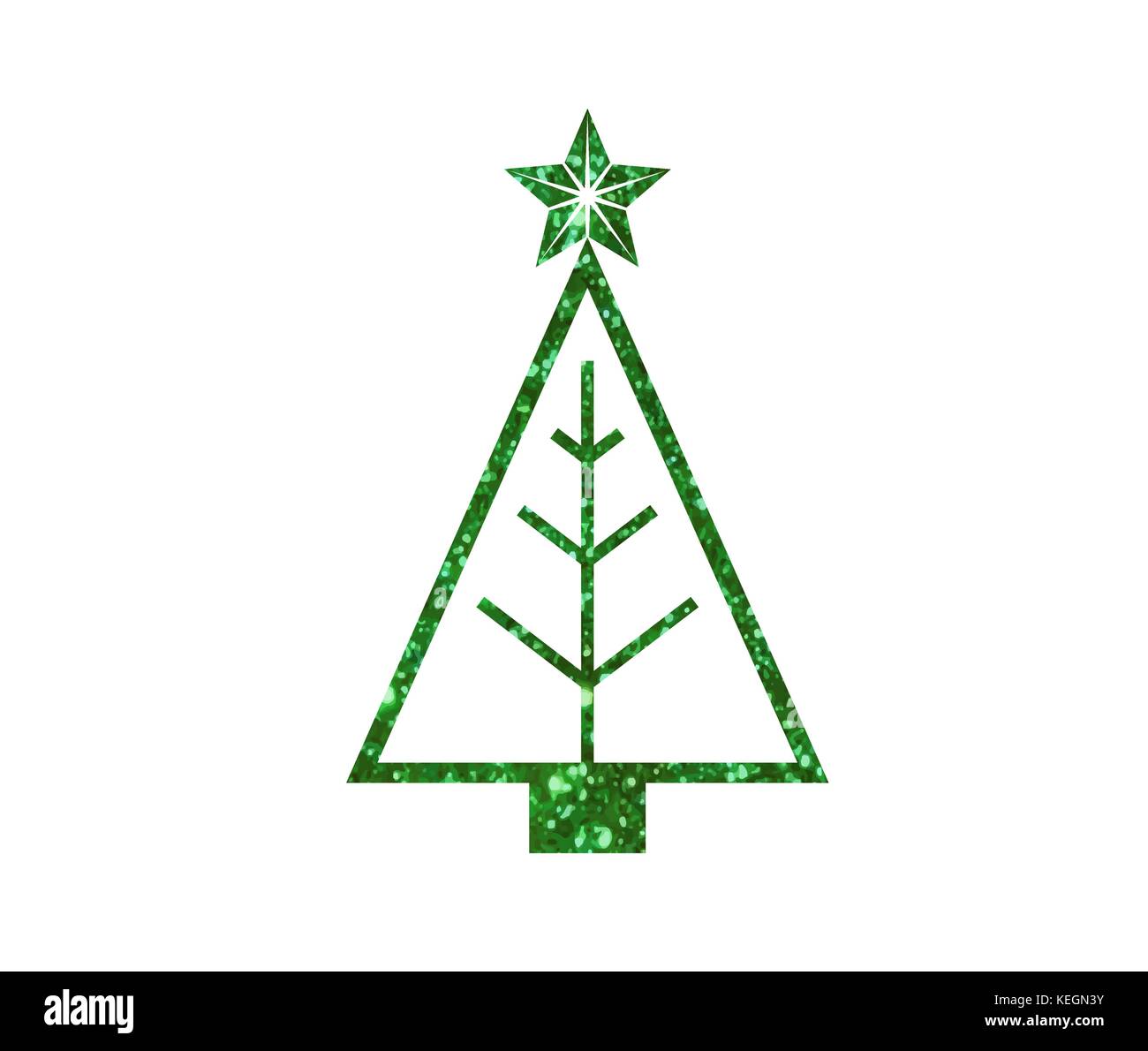 Isolated vector green glitter Christmas tree flat line icon Stock Vector