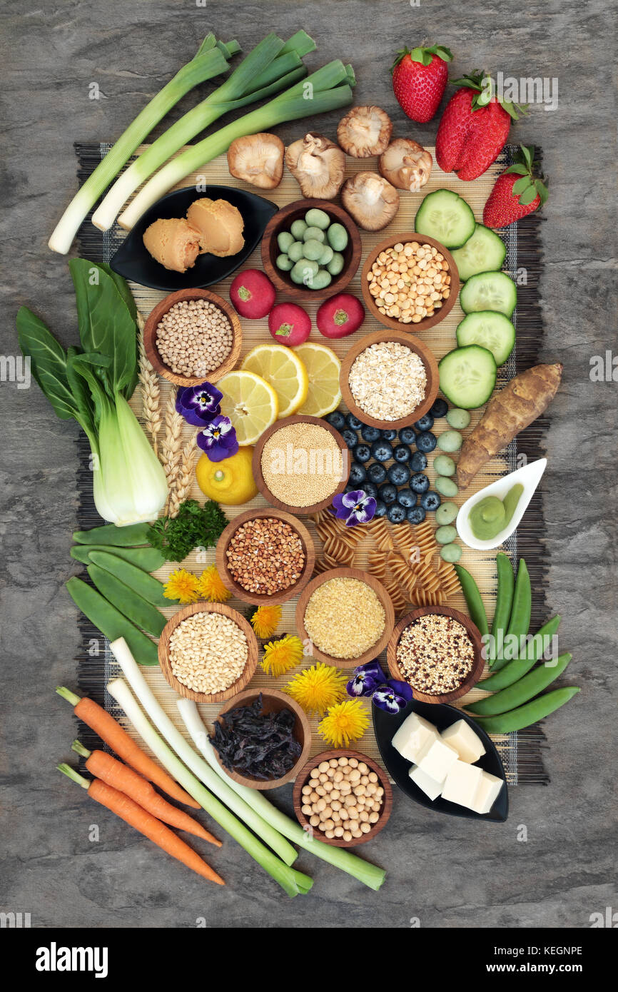 Healthy macrobiotic diet food with tofu, wasabi and miso paste ...