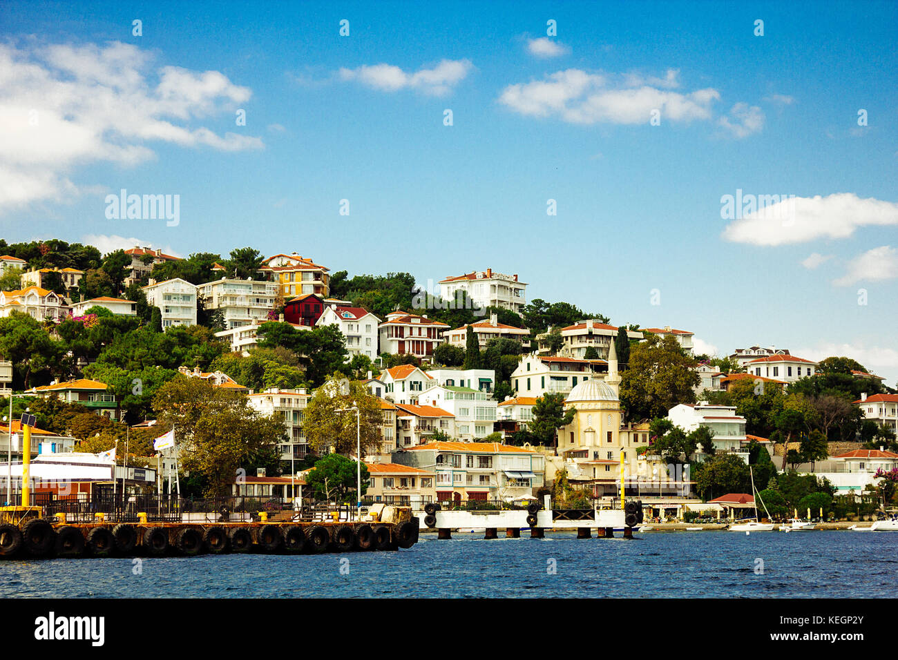 Villas on the island in Marmara sea selective focus Stock Photo