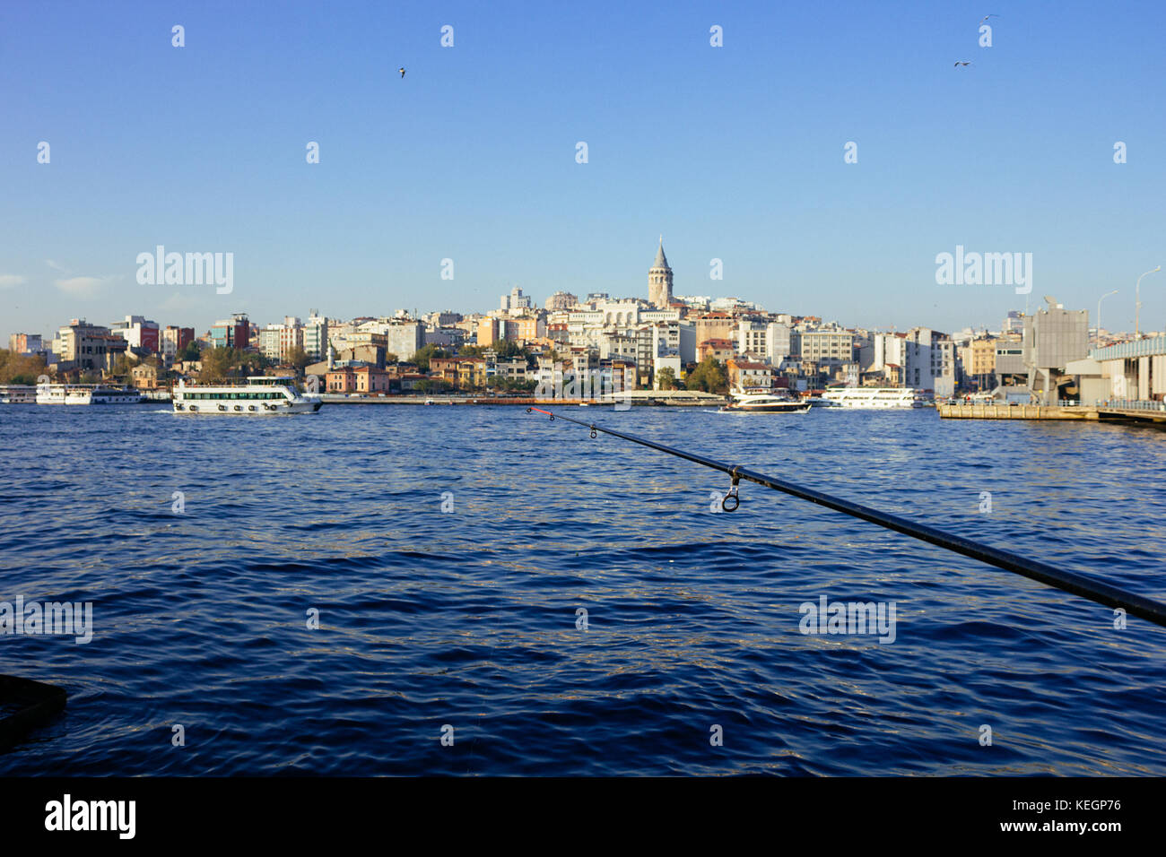 View of Istanbul while fishing selective focus Stock Photo