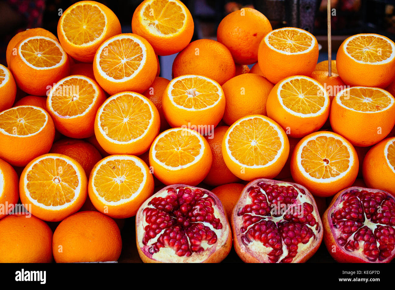 Oranges and pomegranates on the market Stock Photo