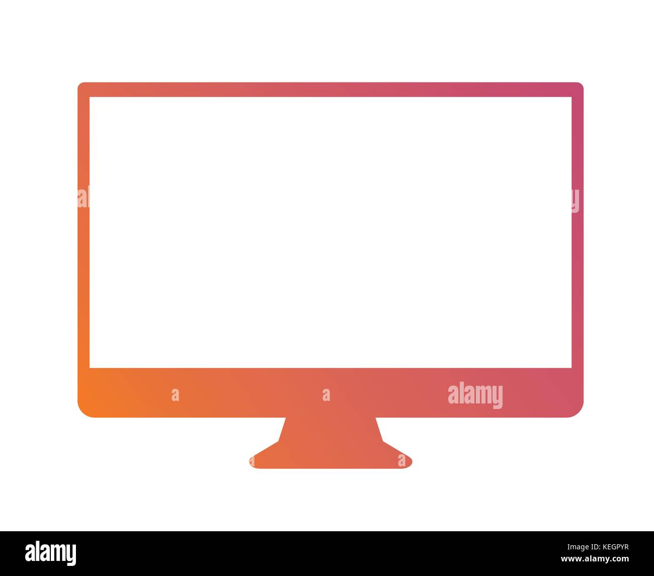 The Isolated vector orange to pink gradient color 16:9 Aspect Ratio wide screen computer monitor with blank white screen Stock Vector