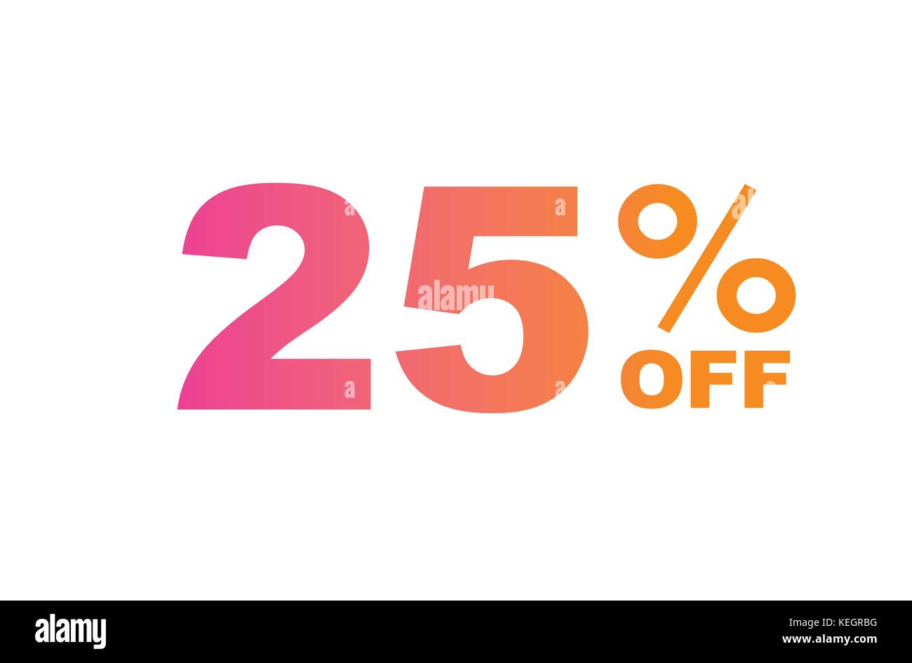 The gradient pink to orange twenty-five percent off special discount word text Stock Vector