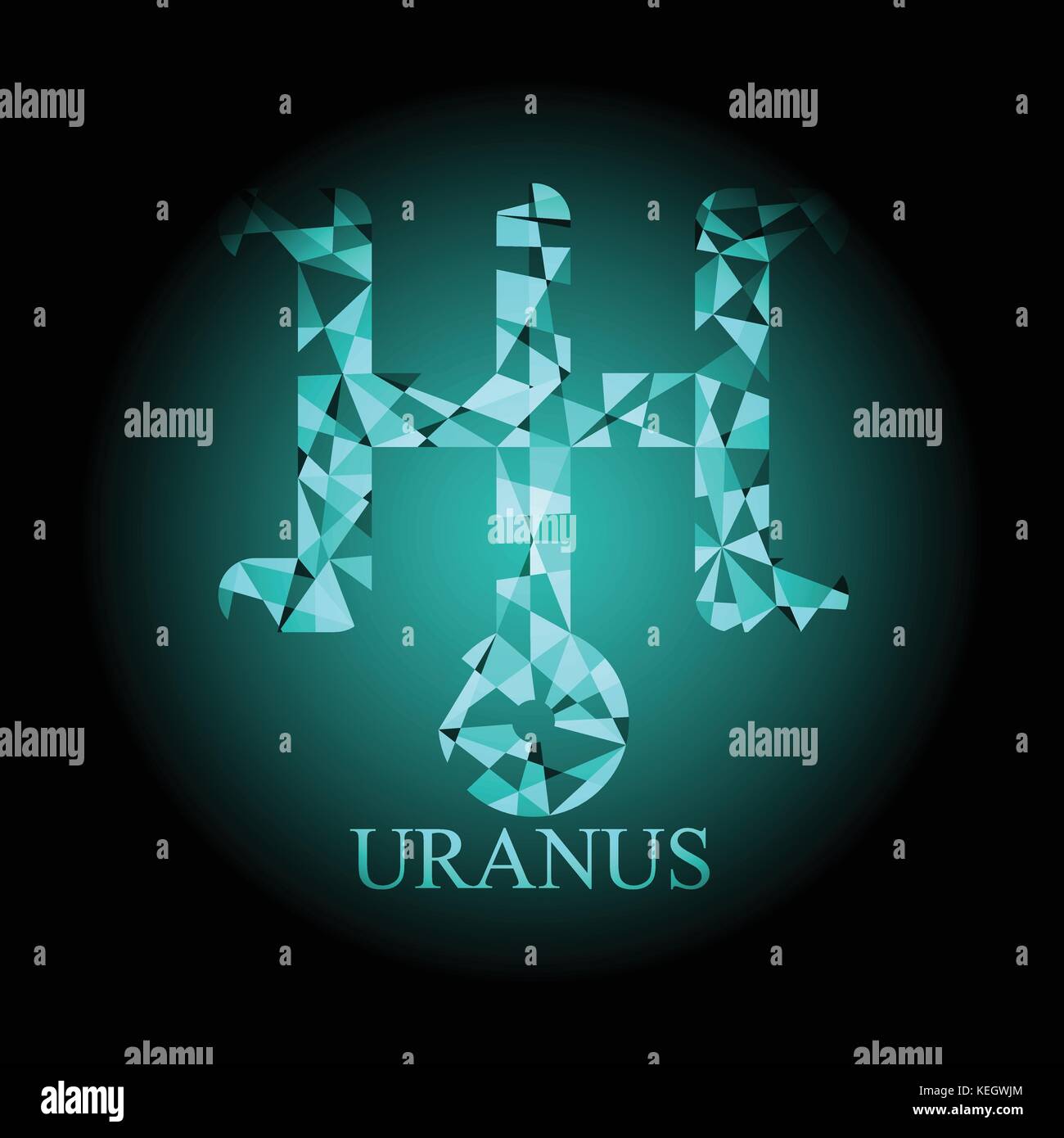 Green polygonal Uranus icon astronomy sign symbol vector illustration on black background Stock Vector