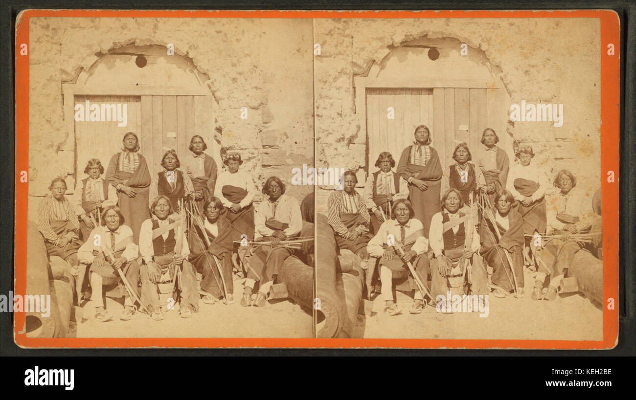 Group of Kiowa and Caddoc Indians, in native costume, confined in Fort Marion. St. Augustine, Florida, from Robert N. Dennis collection of stereoscopic views Stock Photo