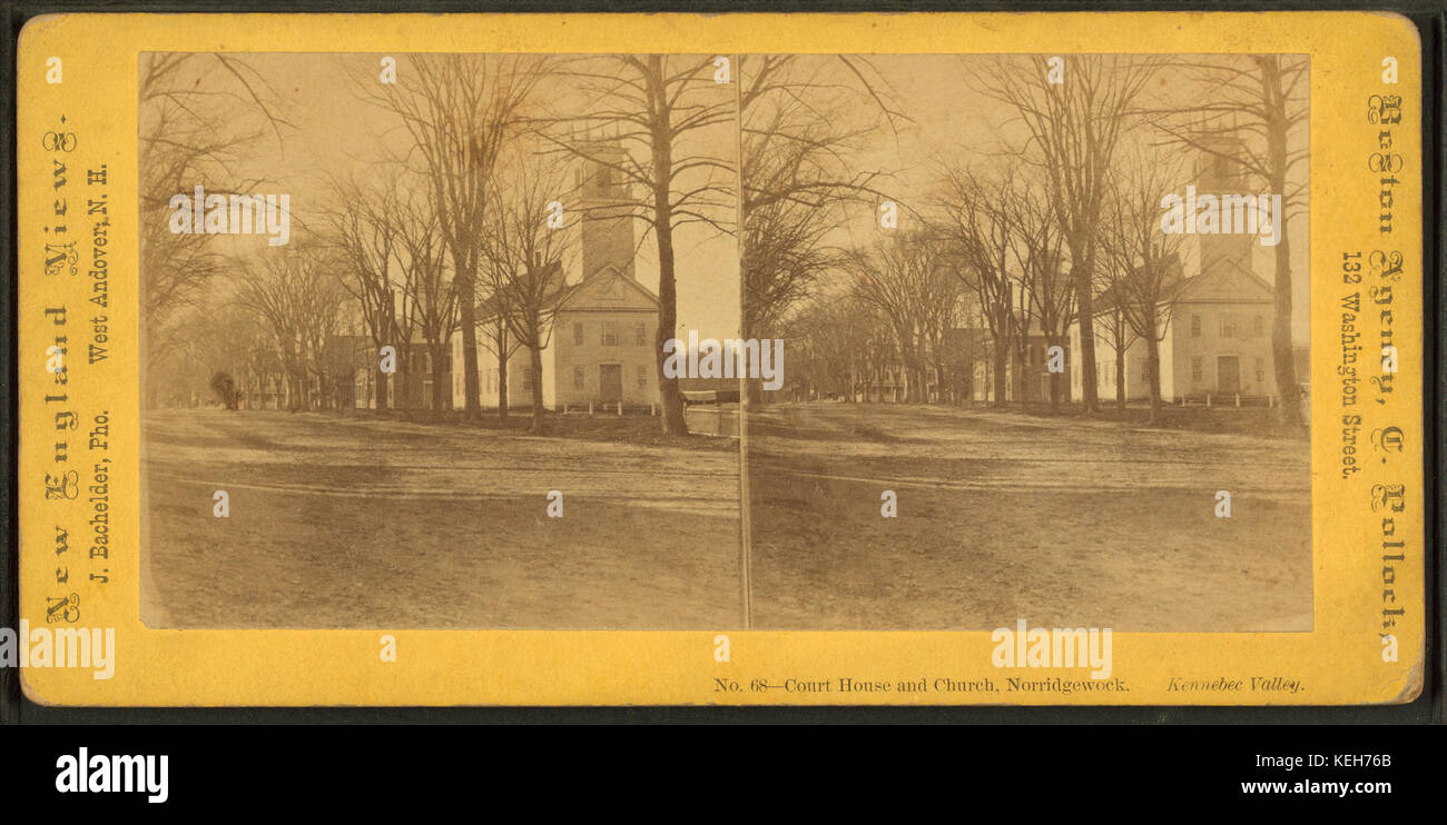 Court House and Church, Norridgewock. Kennebec Valley, by John Bachelder Stock Photo Alamy