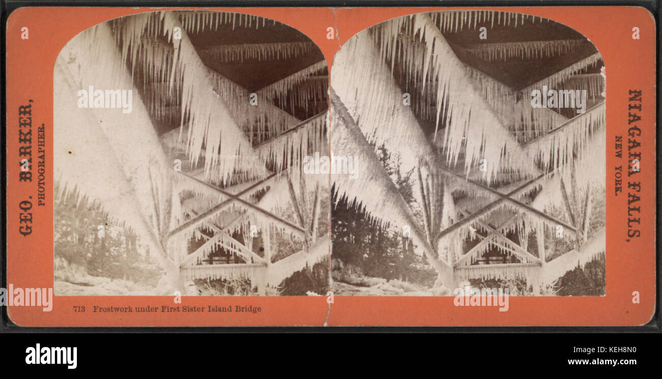 Frostwork under First Sister Island bridge, by Barker, George, 1844 1894 Stock Photo
