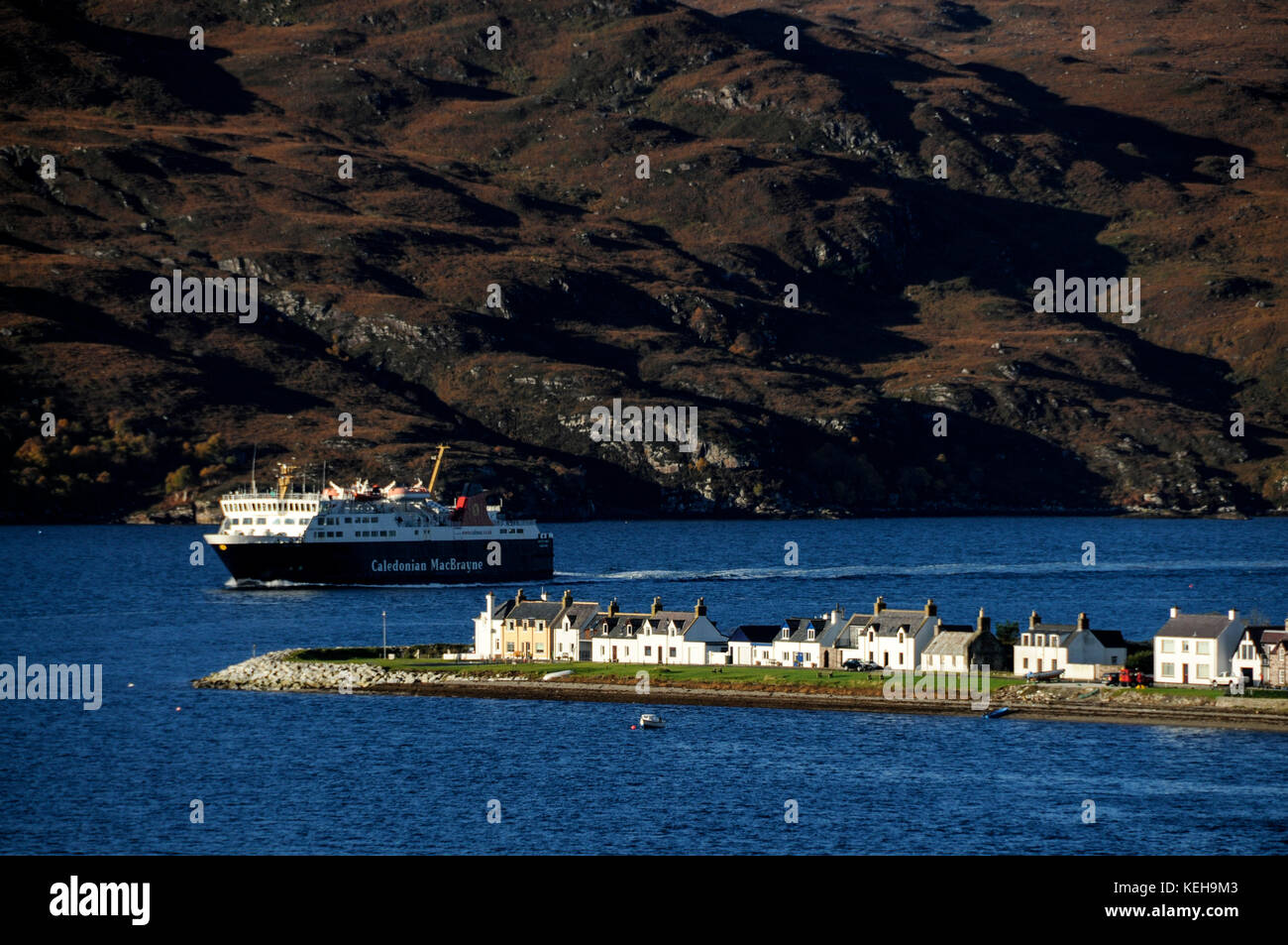 The daily Caledonian MacBrayne car ferry service sails into Ullapool on