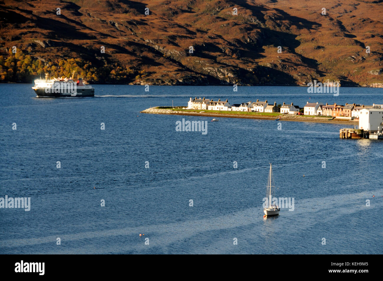 The daily Caledonian MacBrayne car ferry service sails into Ullapool on