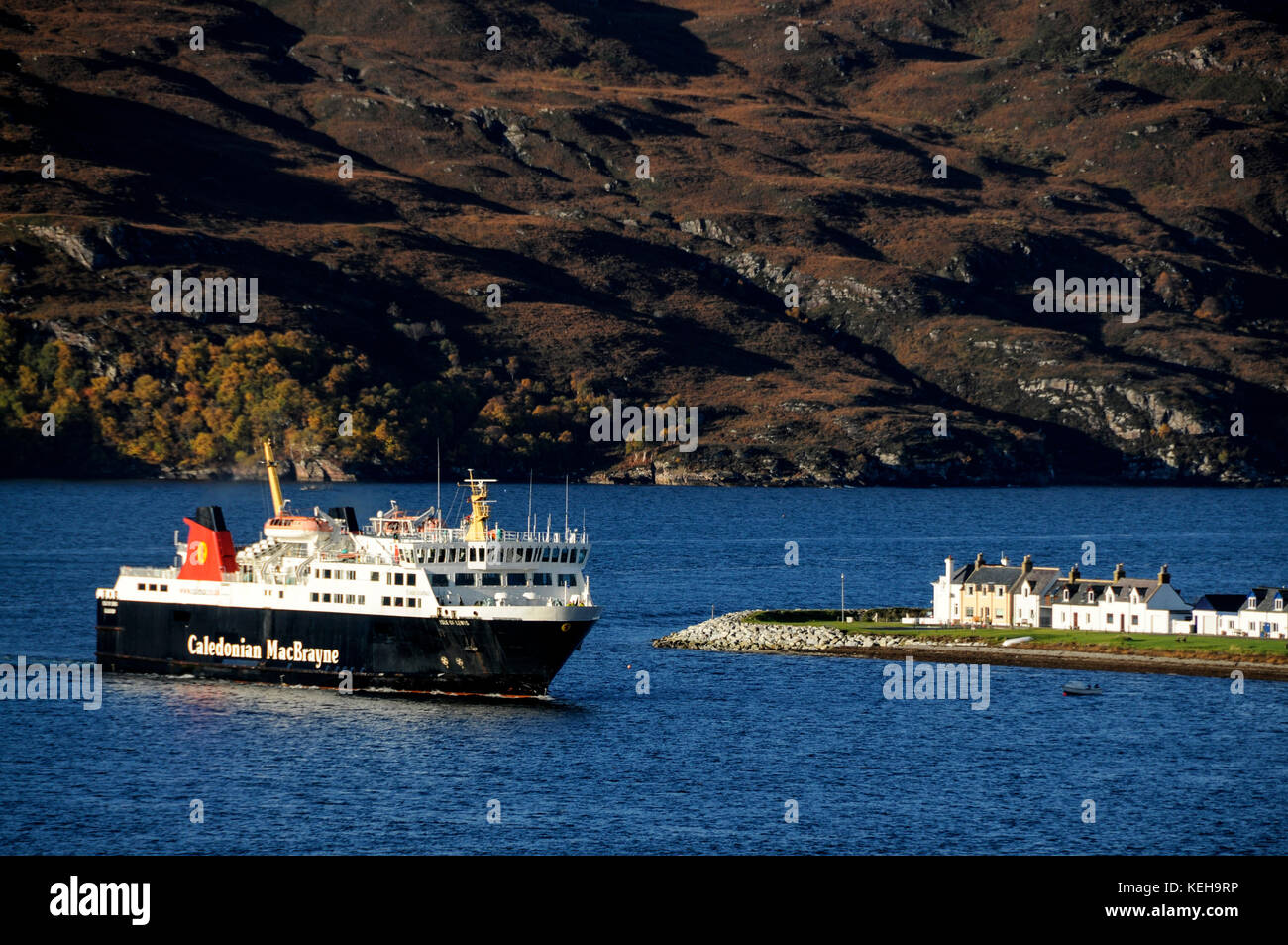 The daily Caledonian MacBrayne car ferry service sails into Ullapool on