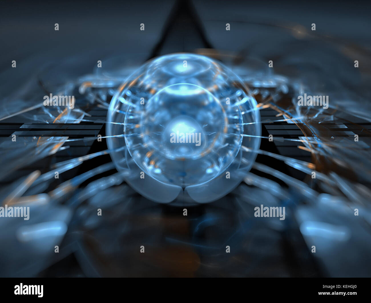 A rare sphere of energy rests on a surface of exotic matter Stock Photo