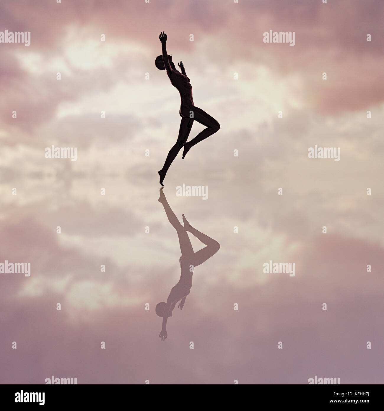 Reflection of woman dancing in cloudy sky Stock Photo Alamy