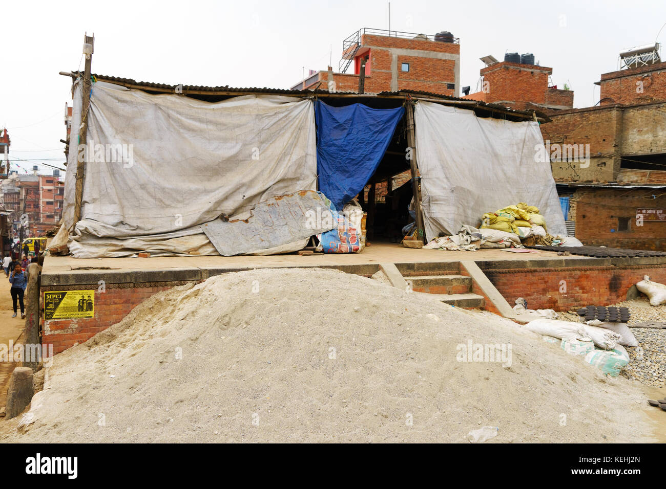 Temporary shelter for victims of the 2015 earthquake in Bhaktapur, Nepal. Stock Photo