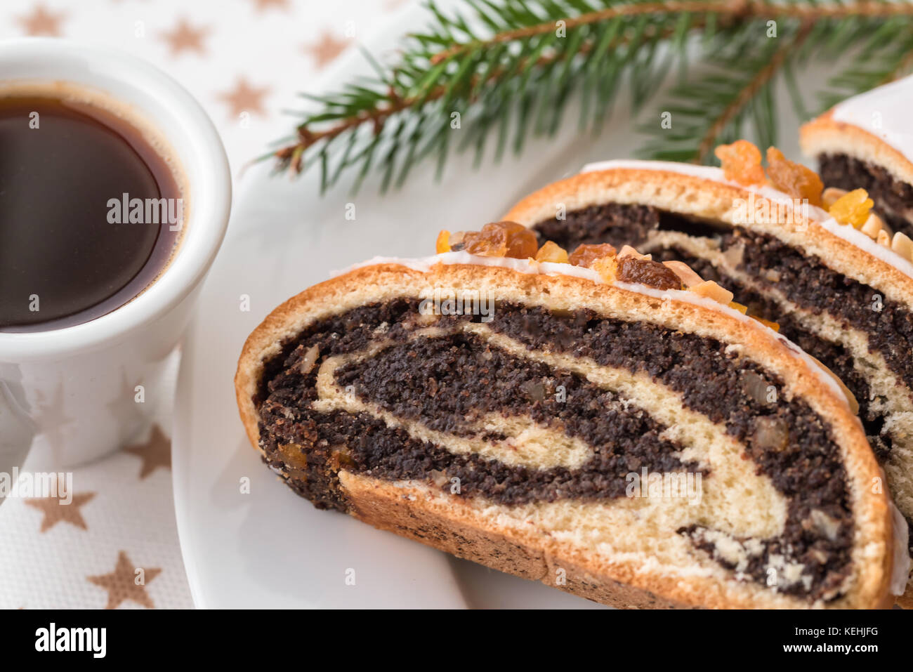 Traditional Polish poppy seeds cake and decoration for Christmas Stock
