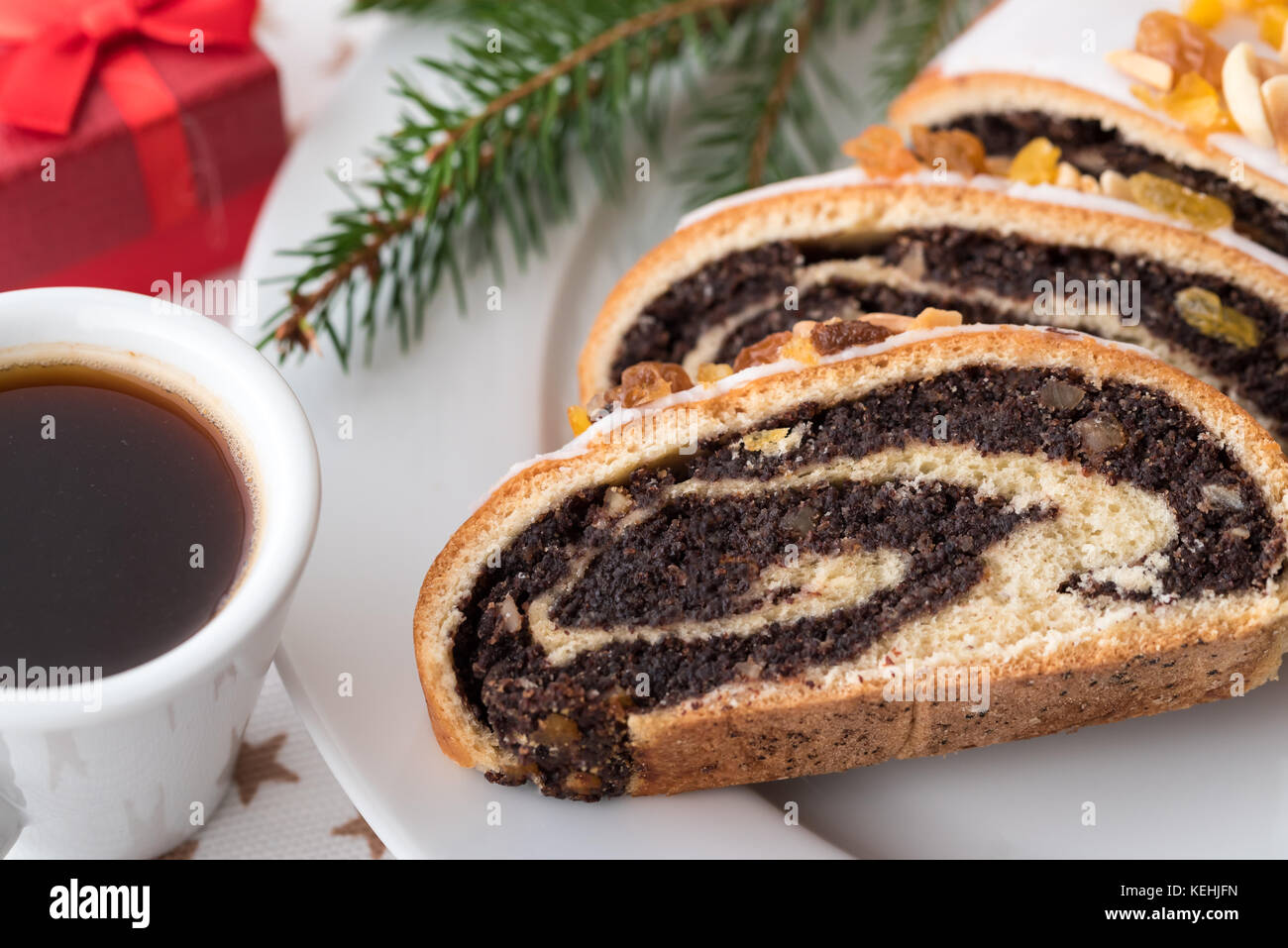 Traditional Polish poppy seeds cake and decoration for Christmas Stock