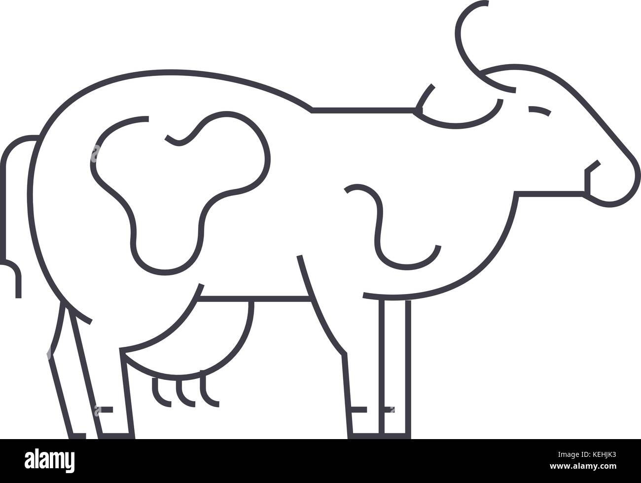 cow vector line icon, sign, illustration on background, editable ...