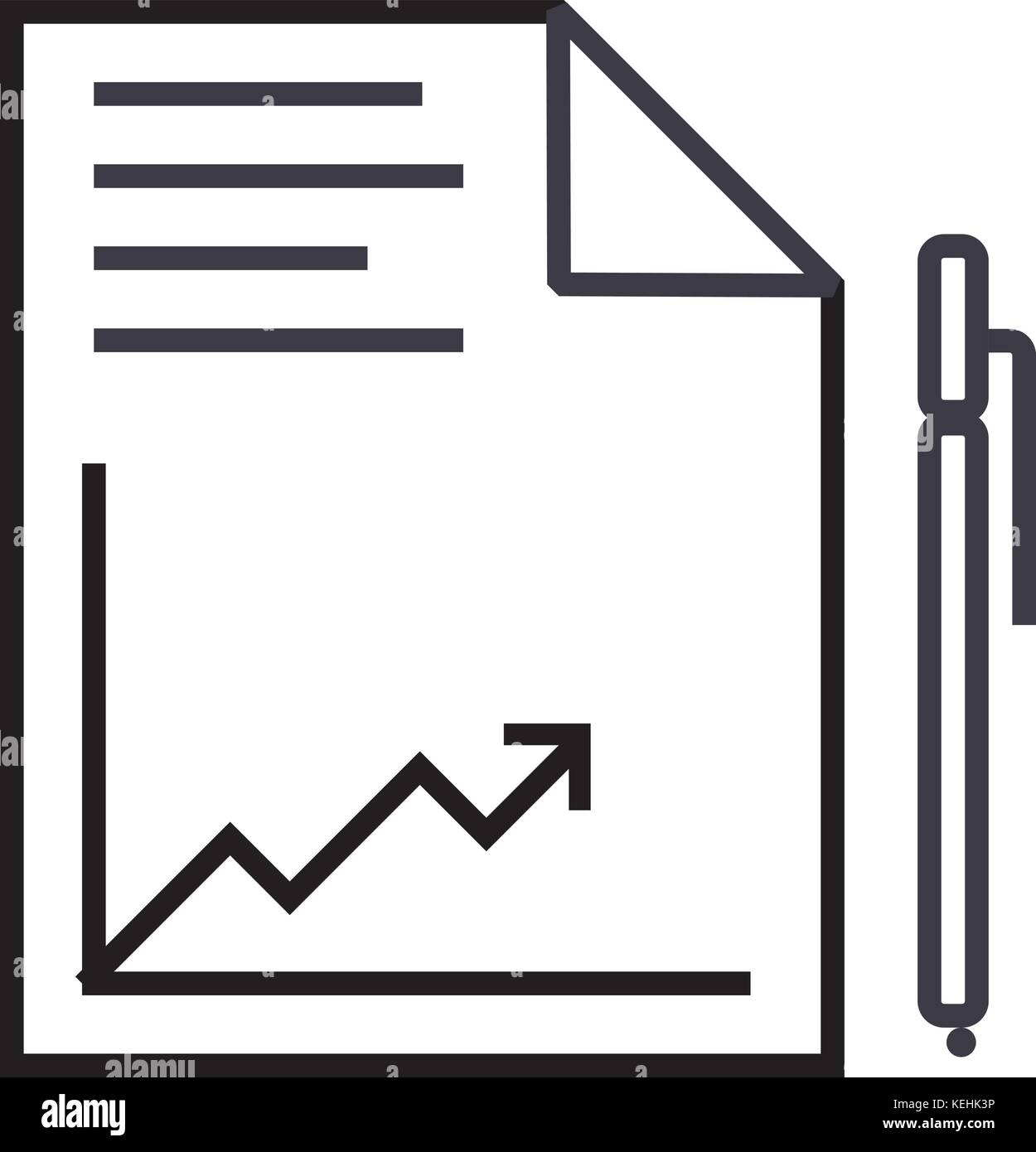document report with graph and pen vector line icon, sign, illustration ...