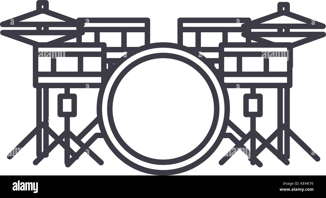 drums set vector line icon, sign, illustration on background, editable ...