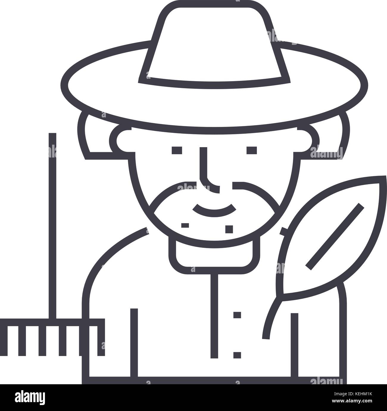 gardener vector line icon, sign, illustration on background, editable ...