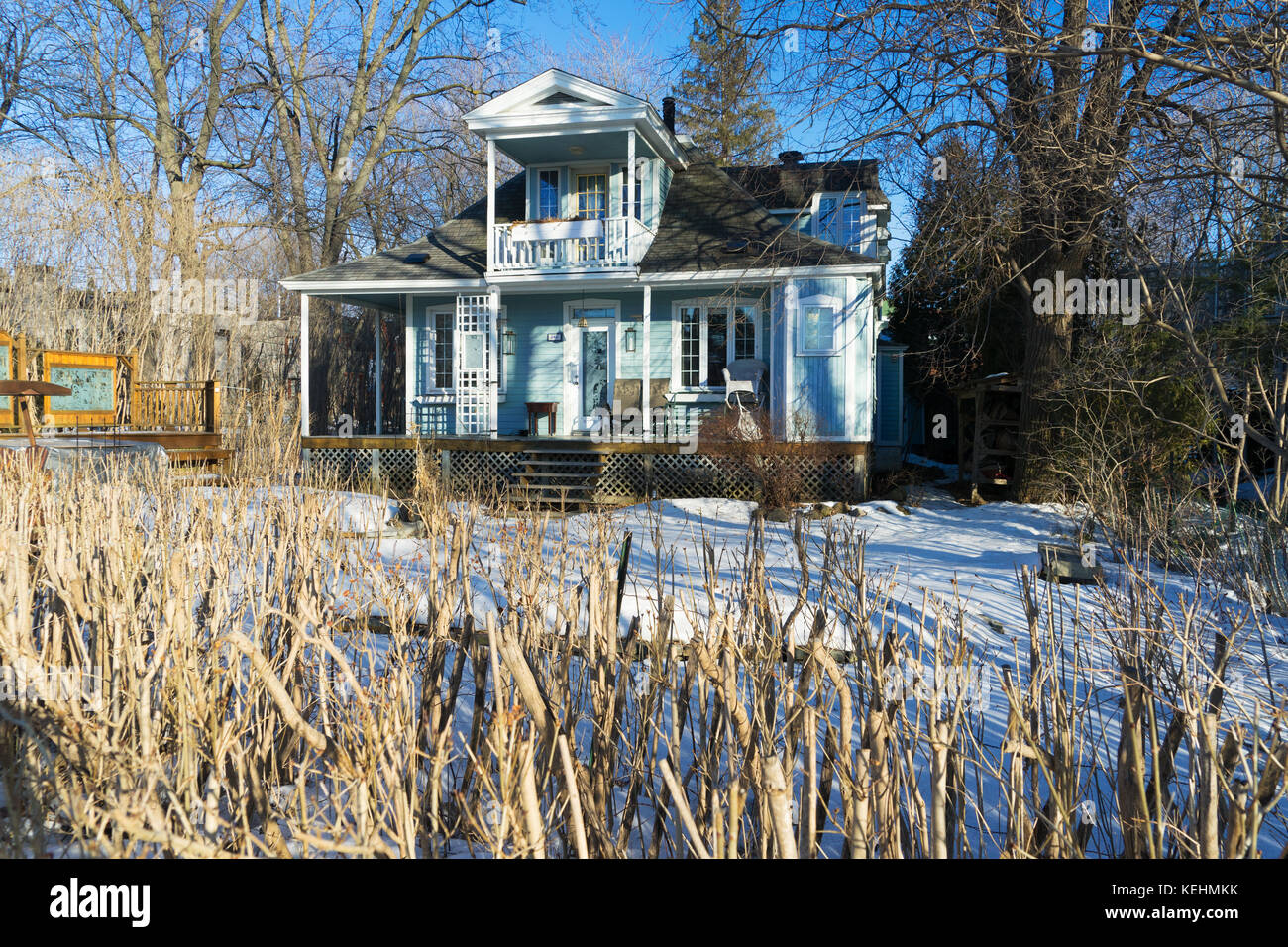 Nice two storey house situated in Ahuntsic (northern part of Montreal), Province of Quebec, Canada. Stock Photo