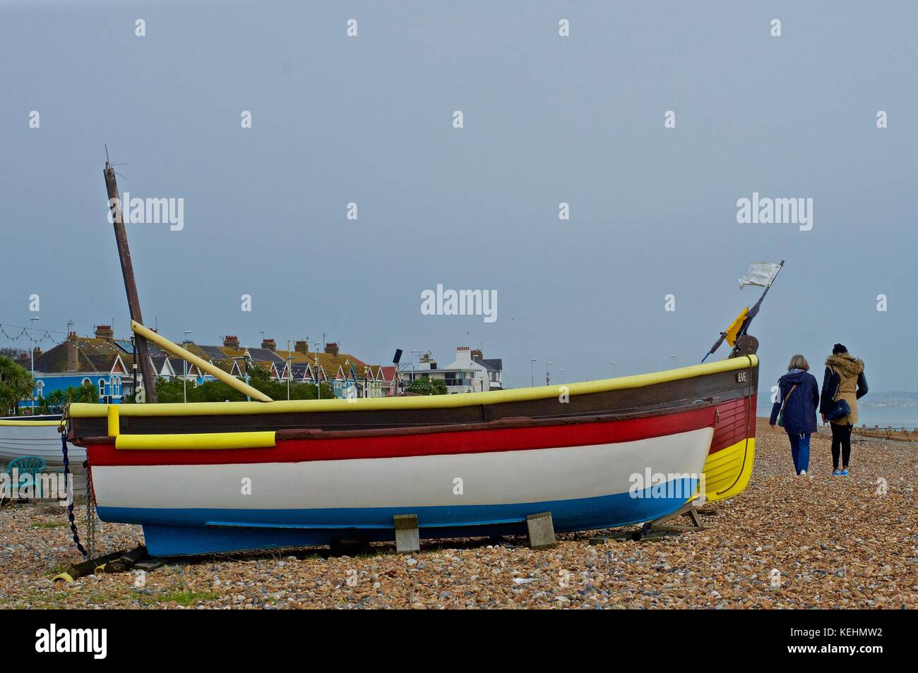 Fishing boat on the pebble beach at Worthing, UK Stock Photo - Alamy