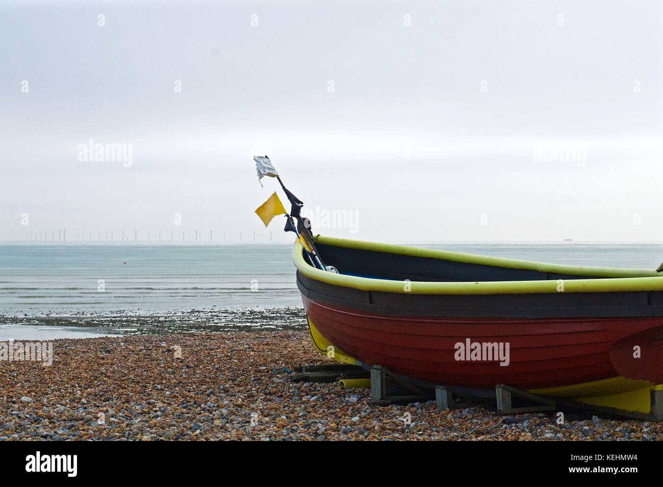 Fishing boat on the pebble beach at Worthing, UK Stock Photo - Alamy