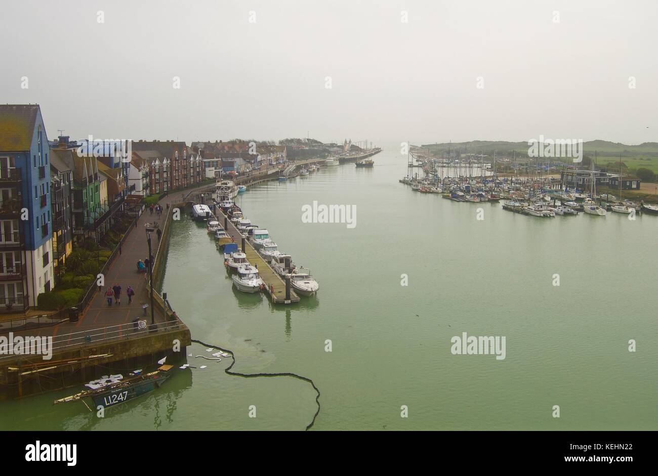 View of Littlehampton harbour and River Arun from Look and Sea tower, Littlehampton, UK Stock Photo