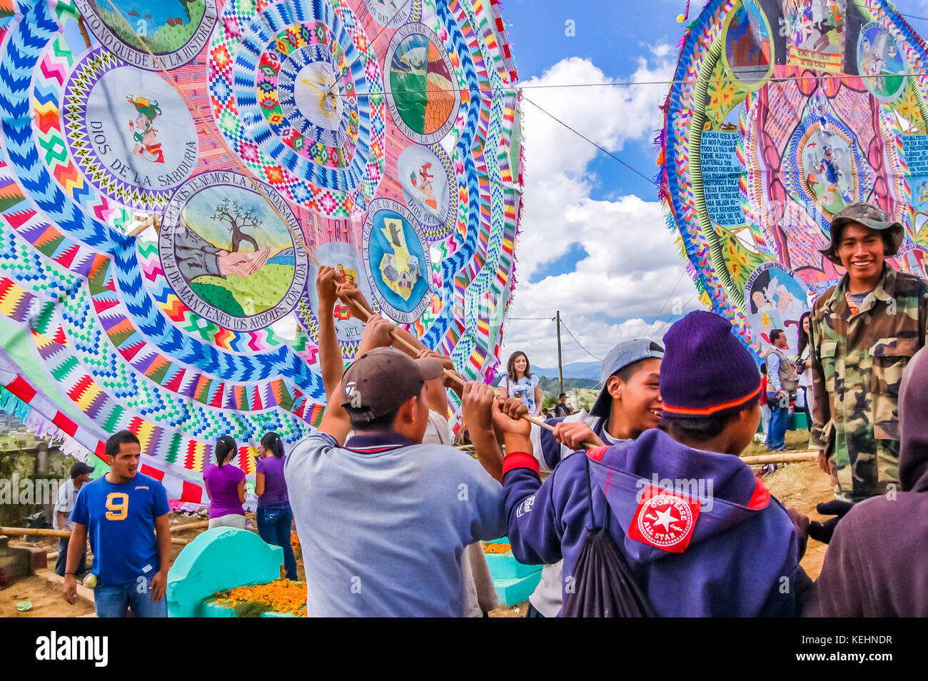 Santiago Sacatepequez, Guatemala November 1, 2010 Raising kite at
