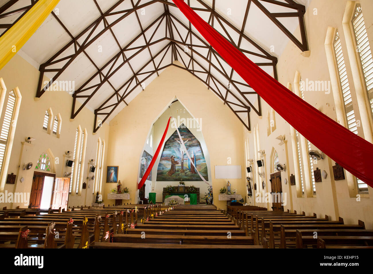 The Seychelles, Mahe, Baie Lazare, St Francis of Assisi RC Church, Eglise St Francois d’Assise, interior Stock Photo