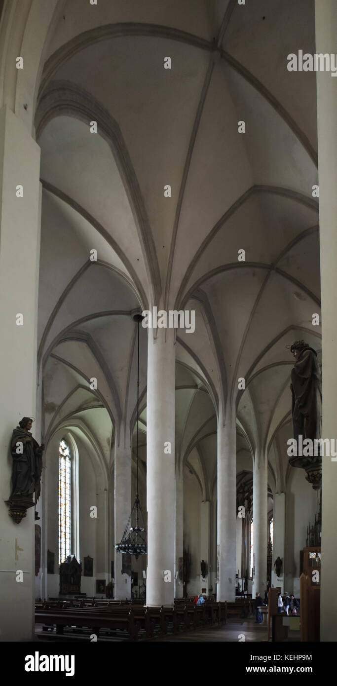 Interior of the Cathedral of Saint Nicholas and Saint Elizabeth (Chrám svatého Mikuláše a Alžběty) in Cheb, Czech Republic. Stock Photo