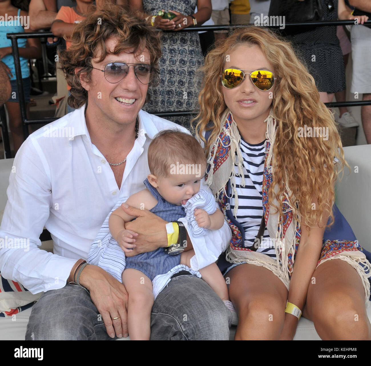 MIAMI, FL - APRIL 30: Paulina Rubio with her new born and husband Nicolas Vallejo Nagera at the inaugural Beach Soccer Worldwide Miami Cup.  Paulina Susana Rubio Rue (born June 17, 1971 is a Mexican singer and actress. Rubio achieved international stardom with her fifth studio album, Paulina (2000), and has sold over 21 million albums. Rubio placed as the 7th most successful Latin Pop Song Artist of the last decade per Billboard Magazine. on April 30, 2011 in Miami, Florida.    People:  Nicolas Vallejo Nagera Paulina Rubio   Transmission Ref:  FLXX    Credit: Hoo-me.com/MediaPunch Stock Photo