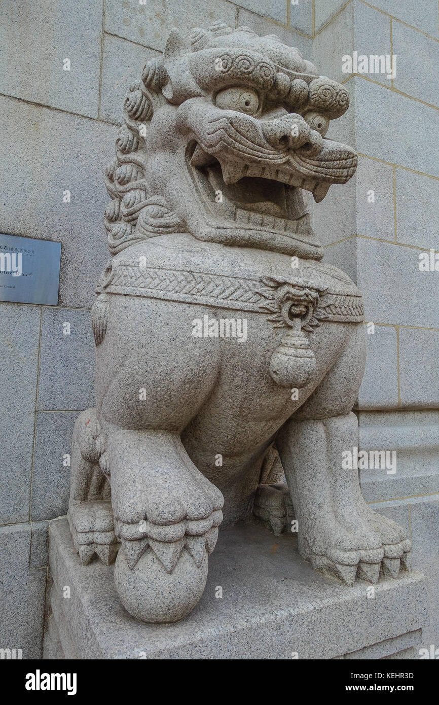 HONG KONG, CHINA JANUARY 26, 2017 Lion statue, near the headquarters