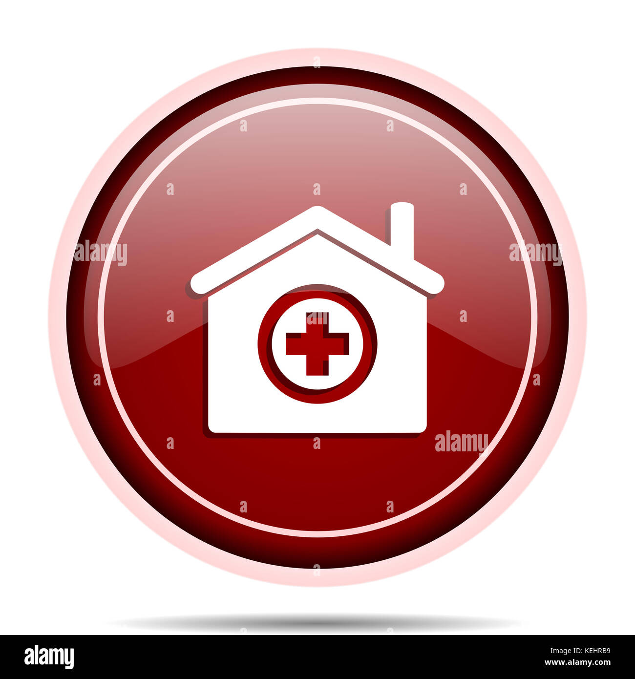 Hospital red glossy round web icon. Circle isolated internet button for ...