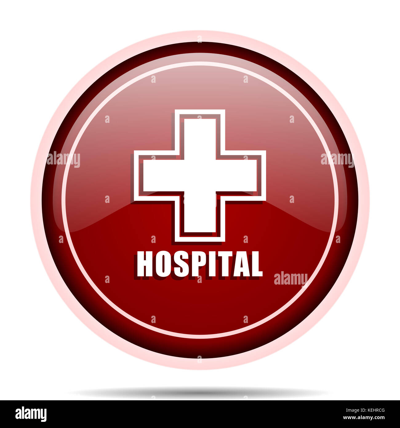 Hospital red glossy round web icon. Circle isolated internet button for ...