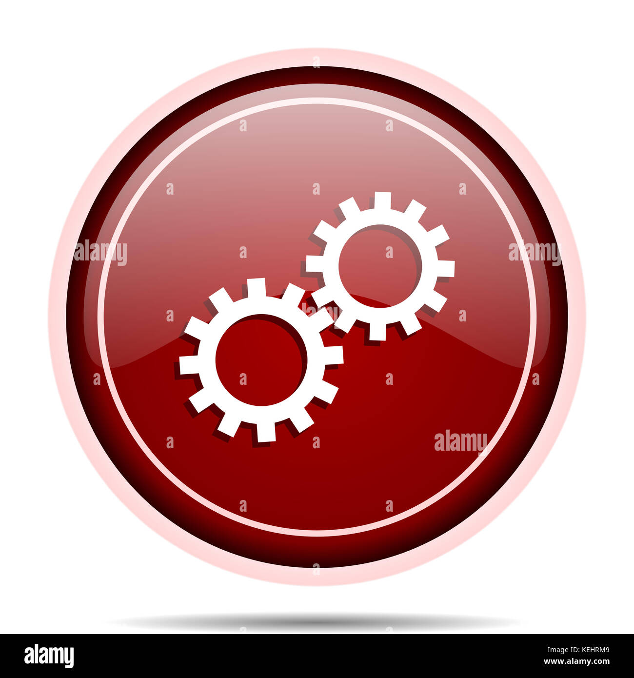 Gear red glossy round web icon. Circle isolated internet button for ...