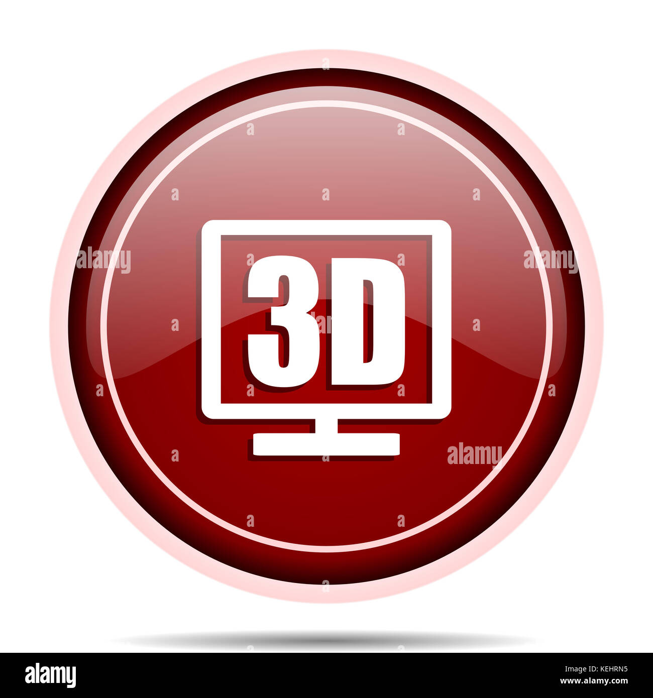 3d display red glossy round web icon. Circle isolated internet button ...