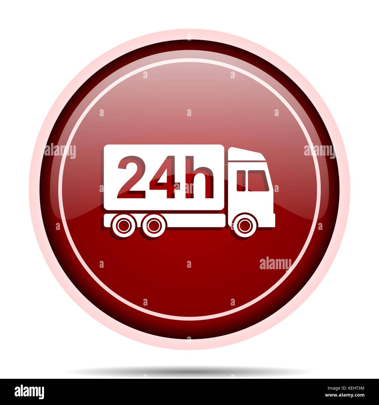 Delivery red glossy round web icon. Circle isolated internet button for ...