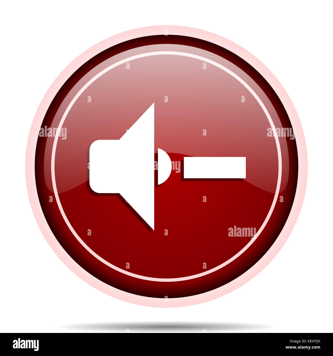 Speaker volume red glossy round web icon. Circle isolated internet ...
