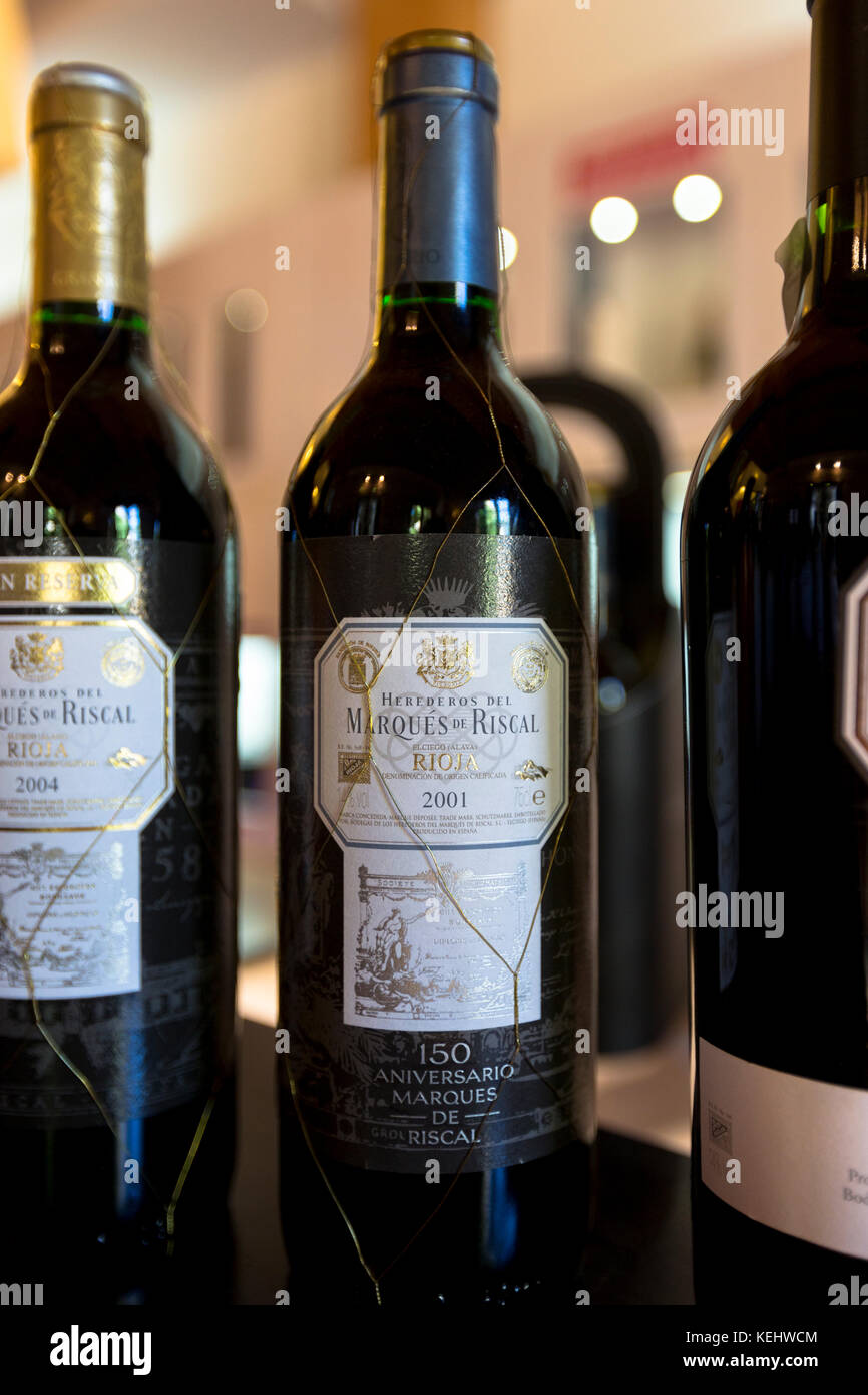 Marques de Riscal wine 2001 vintage on display in the shop at the ...
